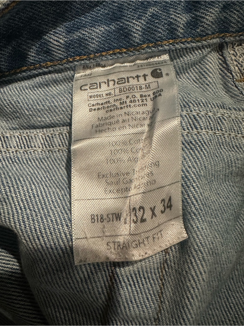 Carhartt Light Blue Denim Overalls with Brown Leather Logo - Picture 2 of 4